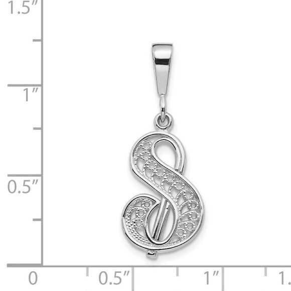 14k White Gold, Maci Collection, Filigree Script Initial S Pendant - Picture 3 of 4